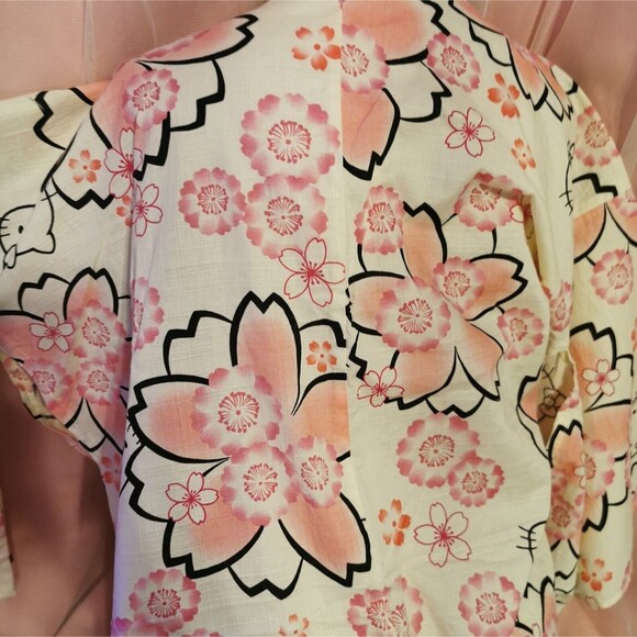 Rare Hello Kitty Pink Sakura Kimono Yukata Geta Women Robe Japan Vintage Retro - Picture 16 of 16